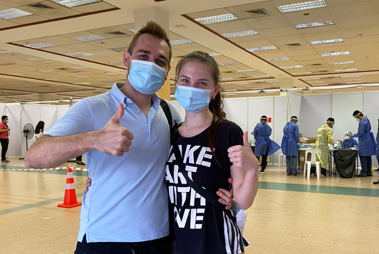 Mr Aleksandr Mitriashkin, a Biomedical Engineering PhD candidate and his spouse Ms Kateryna Serzhenko, are residents of Prince George’s Park Residences. They are among the first group of people to be swabbed at MPSH 1.

