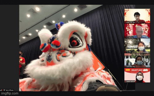 A new innovation - the NUS Lion Dance’s Zoom performance for the Office of Student Affairs’ CNY celebration in 2021.

