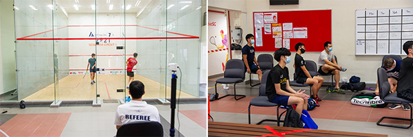 Safety measures in place at the Kallang Squash Centre.
