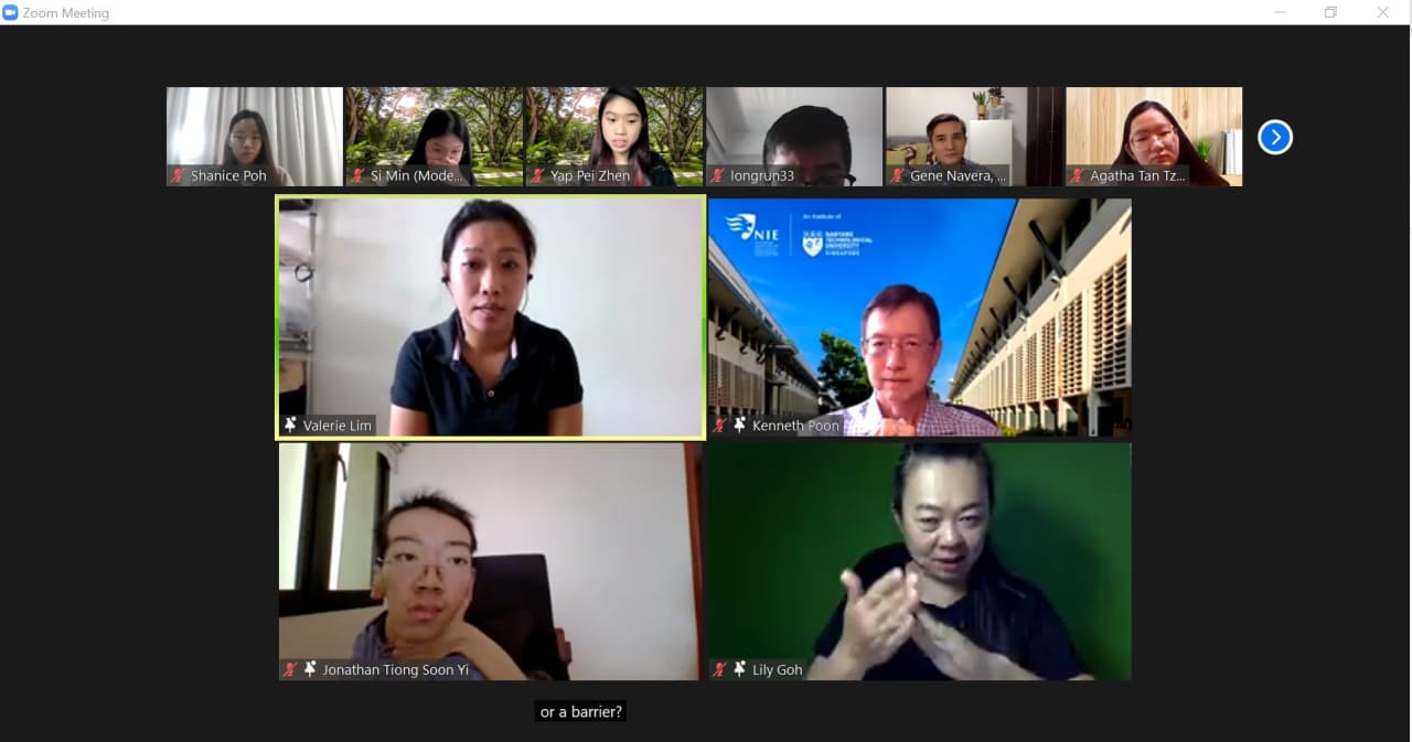 Panellists (Top left to right) Valerie Lim (sign language interpreter for Ms Lily Goh), Dr Kenneth Poon (Bottom left to right) Jonathan Tiong Soon Yi, Ms Lily Goh.

