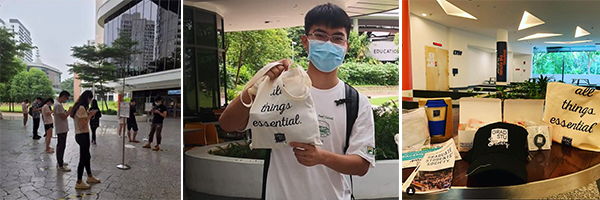 GSS Goodie Bag Giveaway at UTown, 6 May. Students queuing to collect their goodie bags and to learn more about Mission India.
<br/><br/>
Right: Instagram post from @nusgss <br/>
Middle: Instagram post from @nusgss <br/>
Left: Instagram Post from @kimberlygao0114