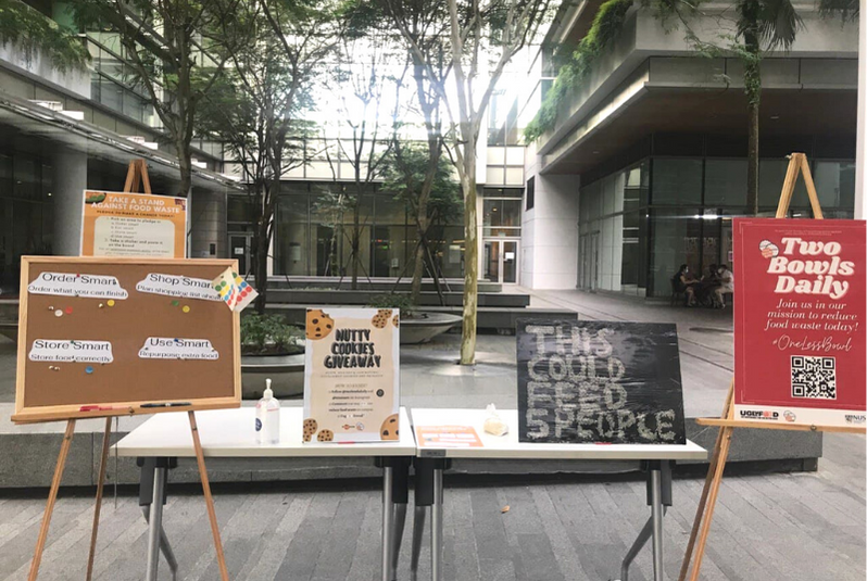 An unmanned “Two Bowls Daily” education booth at UTown on 7 April 2021

