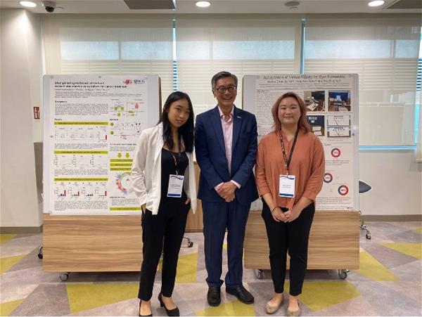 Clarissa with NUS President Tan Eng Chye and fellow REx Fellow Nicole Chan Jie Yu at the Medicine+ Science Library in August 2023. Clarissa’s work was recently displayed as a poster presentation for the Medicine+ Science Library Opening ceremony. Her research dealt with designing bioengineered red blood cell extracellular vesicles as a novel platform for cancer treatment.