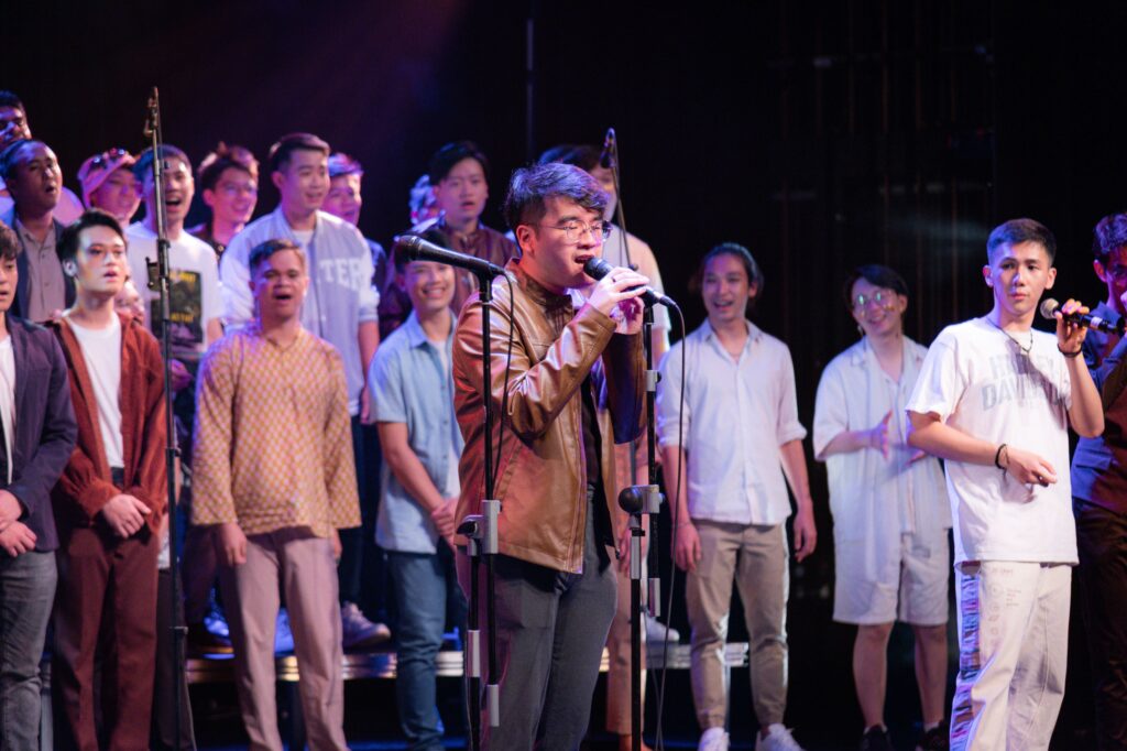 Teo Jia Yu (in the foreground) has performed with his junior college school choir and a cappella teams from Raffles Hall and NUS Resonance.