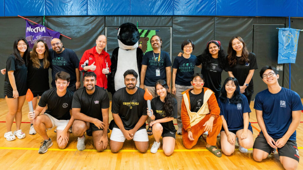 Supporting student-led activities such as the Inter-House Games, Prof Pang (second row, fourth from left) underscores the good opportunities for residents from various Houses to get together, bond, and destress.