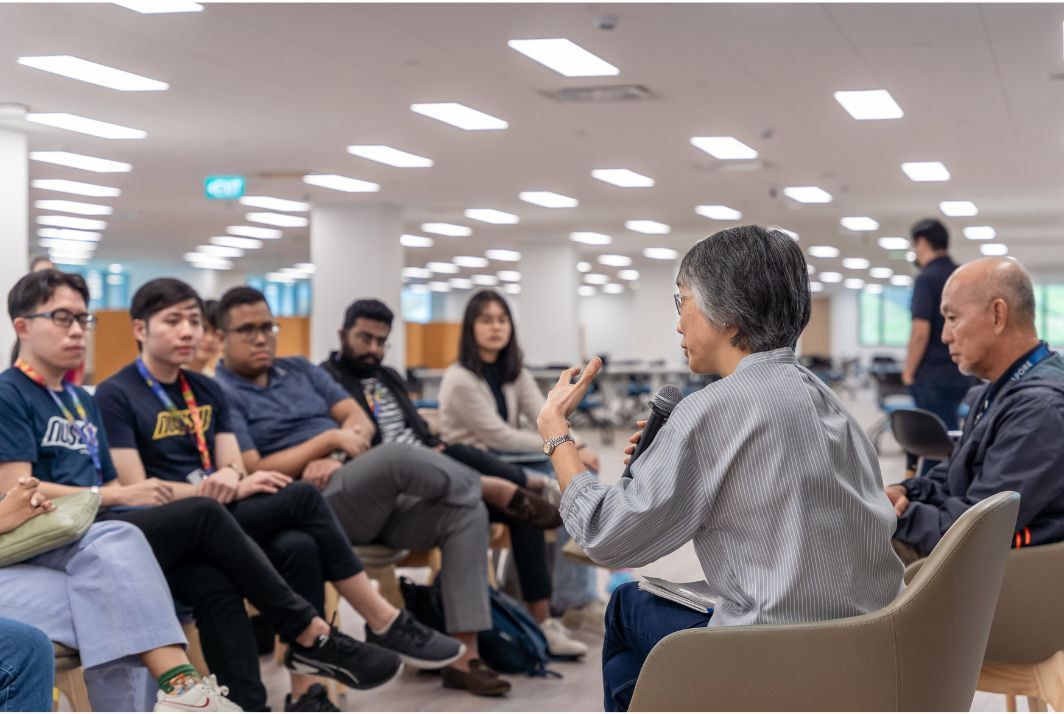 Deputy Dean of Students Assoc Prof Adeline Seow (left) and Mr Seetow Cheng Fave (right) addressing students. Assoc Prof Seow spoke passionately about effective leadership succession and the importance of planning one’s leadership journey.

