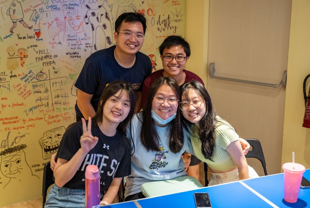 Kenric Tan Yi Shu (top left) and his friends took a breather at an aromatherapy workshop.
