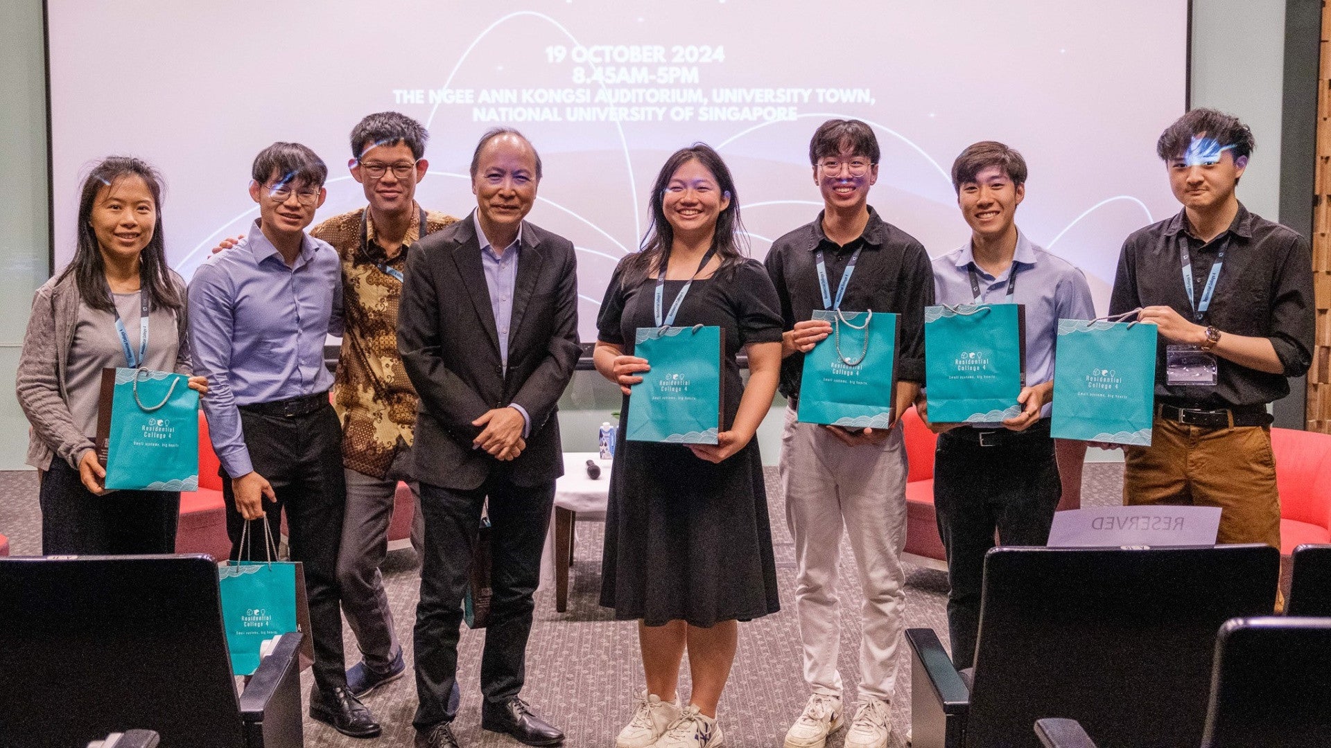 Student presenters at RC4’s 10th Anniversary Symposium, pictured with RC4 Master A/Prof Pang (fourth from left) and RC4 Lecturer Dr Cindy Fu (far left), showcased their wide range of projects employing systems thinking in diverse contexts.