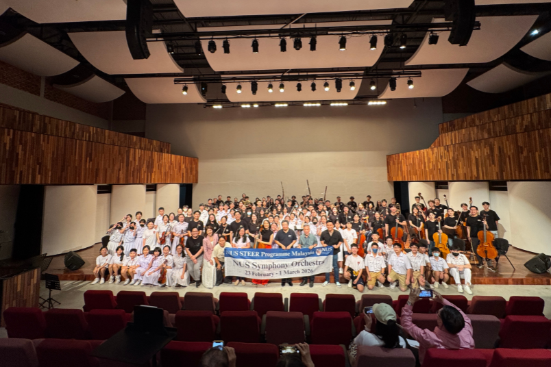 NUSSO with students from Chung Hwa High School Students at the school's auditorium in Muar, Malaysia after their concert.  