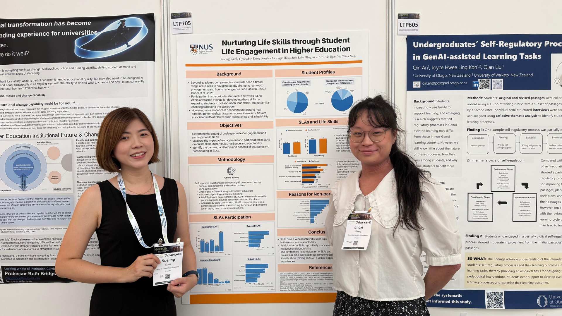 Dr Quek Sue Ing (left) and Ms Engie Wong (right) presented research findings from the NUSOne research workgroup at the HERDSA Conference 2026. The NUSOne research workgroup comprises Professor Leong Ching, Professor Ho Han Kiat, Principal Investigator Associate Professor Wong Mun Loke, Associate Professor Ryan Hong Yee Shiun, Associate Professor Wu Siew Mei, Dr Kristy Fu Xinghan, Dr Quek Sue Ing and Ms Engie Wong.