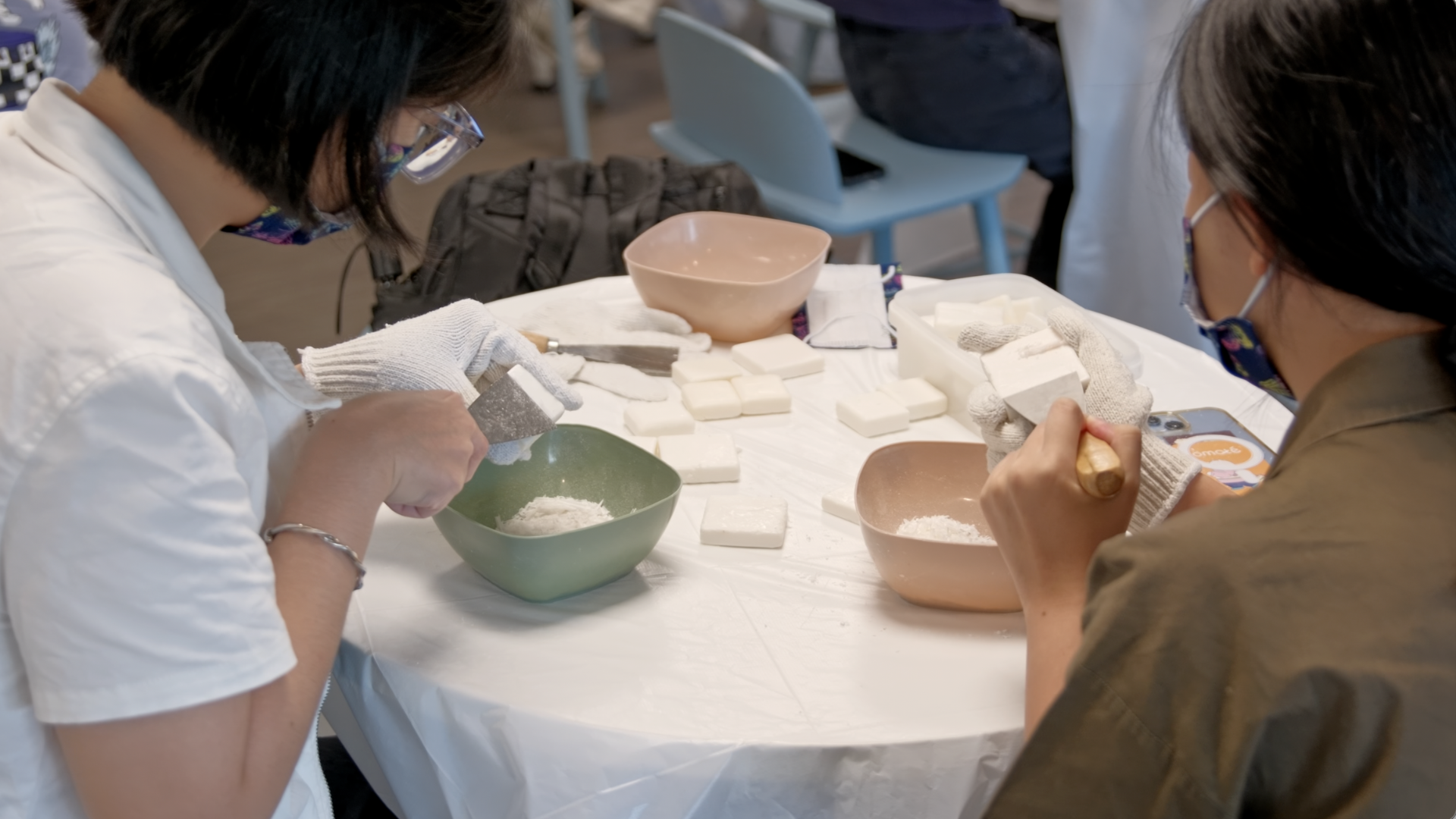 Participants of the soap recycling workshop breathed new life into discarded hotel amenities.
